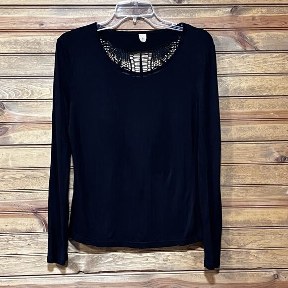 Farm Rio Women’s Long Sleeve Black Embroidered Back Size Small Chic Sexy Top - Picture 1 of 8